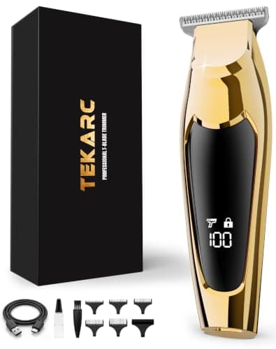 Beard Trimmer Men, Hair Clippers, T Blade, Cordless, Rechargeable, Gold