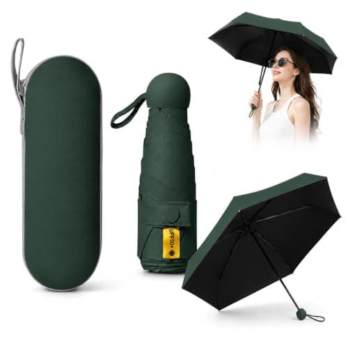 WHJYCC Compact Folding Umbrella - Dark Green Travel Umbrella with Case