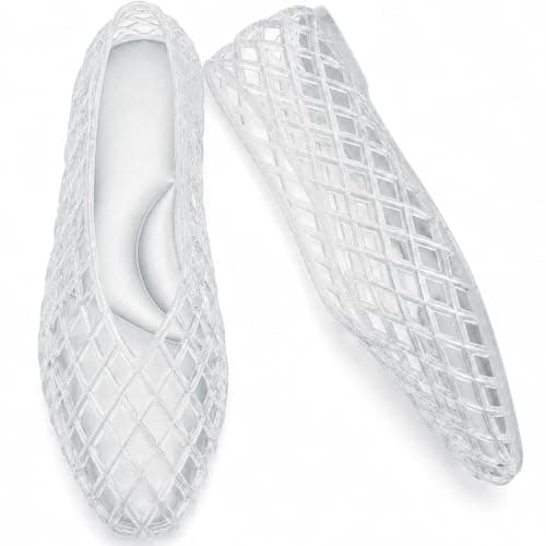 Jelly Shoes for Women PVC Jelly Flats Slip On Mesh Lattice Sandals Clear