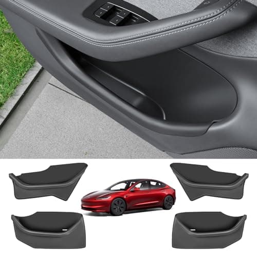 KUNIST 4PCS Door Protector for Tesla Model 3 2025 Accessories Upgraded Soft Silicone Door Organizer Door Slot Pockets Door Side Storage Box for Tesla Model 3 Highland 2024-2025, Black