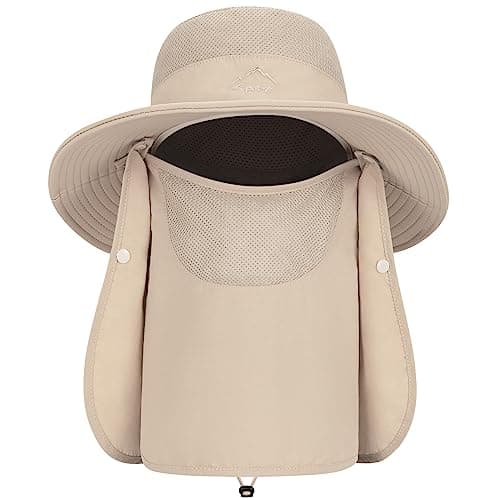 TAGVO Wide Brim Sun Hat with Detachable Neck Face Flap, Outdoor UPF 50+ Protection Fishing Hats, Camping Hiking Walking Travel Sun Bucket Hats Cap Foldable Sun Caps with Adjustable Chin Strap Beige