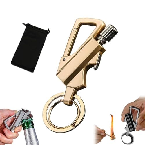 Permanent Match Infinity Lighter with Multitool Keychain, 3 in 1 Keychain Lighter, Metal Unlimited Waterproof Matches, Bottle Opener, Men Gifts (Gold)