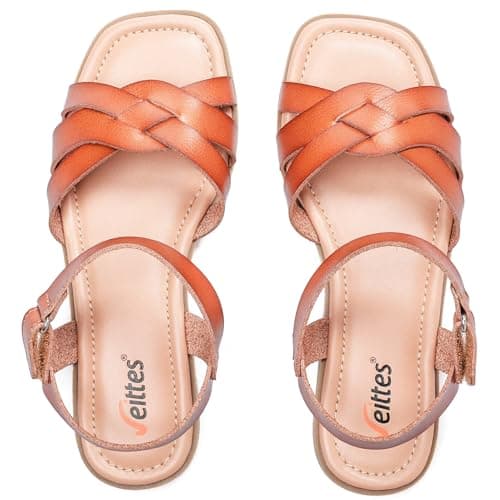 Veittes Women's Flat Slide Sandals with Braided Straps,LightBrown 6.5