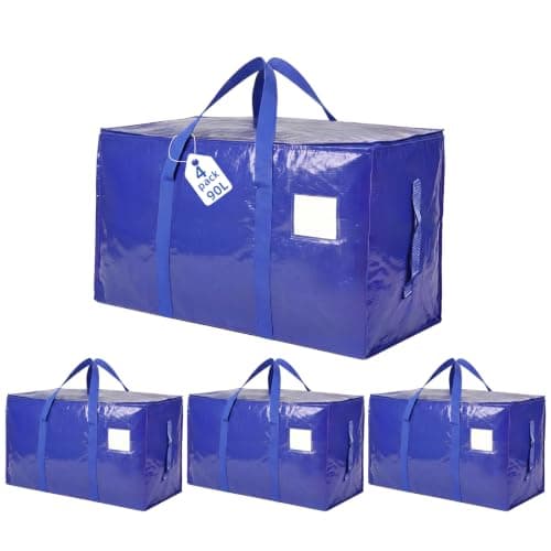 inreeme Heavy-Duty Moving Bags and 90L Large Storage Bags with Zips 4 Pack