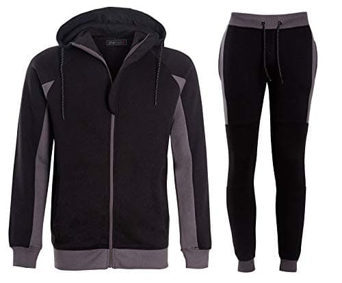 shelikes Mens Tracksuit Set Zip Up Hooded Top & Bottom Trouser Jogger Sweat Suit Set For Casual Exercise Gym Jogging Running Sports
