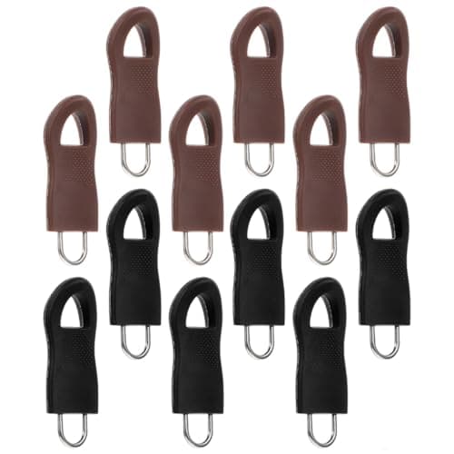 SUPVOX 12pcs Detachable Zipper Pull Tabs with Alloy and Rubber Heads, Large Black and Brown Zipper Handles for Clothing, Bags, Jackets, Universal Repair Kit for Travel and DIY Use