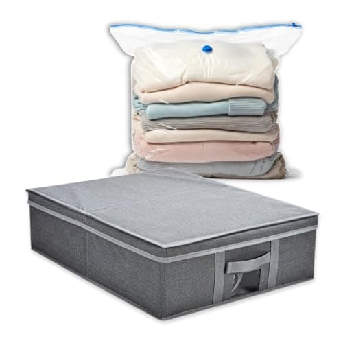 40.5L Slim Underbed Clothes Storage Box with Lid – Low-Profile Foldable Organiser with Reinforced Sides & Easy-Access Lid – Space Saving Storage for Bedding, Duvets & Clothes – Vacuum Storage Bag