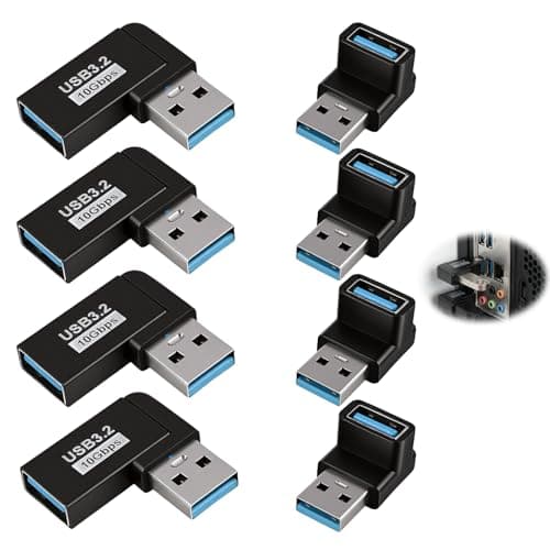 JXRSKJ 8pcs USB 3.0 90 Degree Angle Adapters with Side and Vertical Bend for PC Laptop Data Transmission