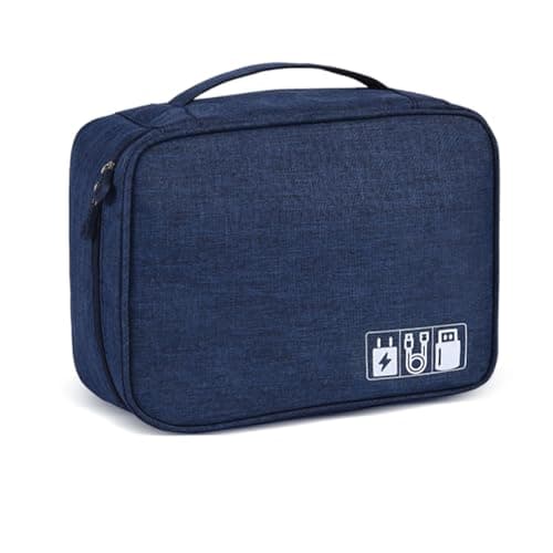 Megcdtr Electronic Organizer, Travel Cable Organiser Bag, Universal Carry Travel Gadget Bag, Waterproof Electronics Accessories Storage Case for iPad Cables Chargers Hard Drive Power Bank (Navy)