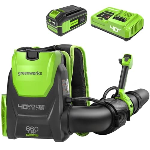 Greenworks - 40V Brushless Backpack Leaf Blower (660CFM/165mph), Commercial Grade Power for Patios, Driveways, Patios, Includes 5.0Ah Battery and 5A Fast Charger
