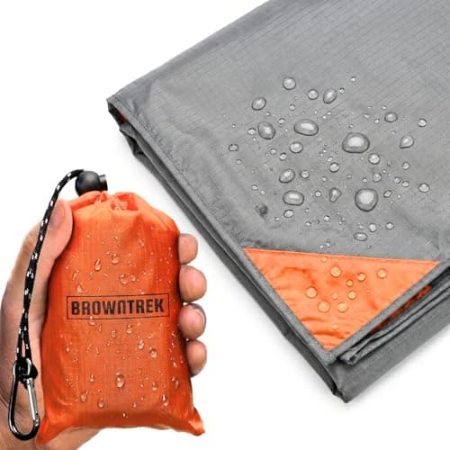 BROWNTREK Pocket Blanket -Compact Picnic Blanket (60"x 56") - Sand Proof Beach Blanket/Water Resistant Ground Cover. Packable Outdoor Blanket for Hiking, Camping, Picnics, Travel, and Beach Trips