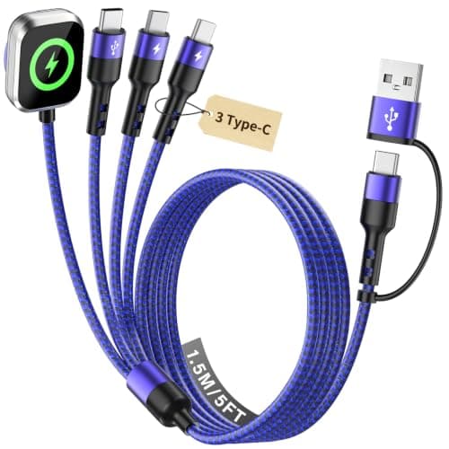 Travel Essentials Multi Charging Cable with 3 Type-C Ports/ iWatch Charger