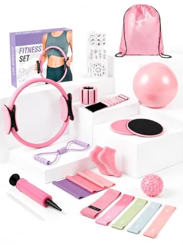 Pilates Workout Kit for Women,20PCS Pilates kit for Home Workouts with 12“Pilates Ring and Ball,Resistance Bands, Ankle Weights, Sliders & Grip Socks Accessories for Starter Home, Office & Travel