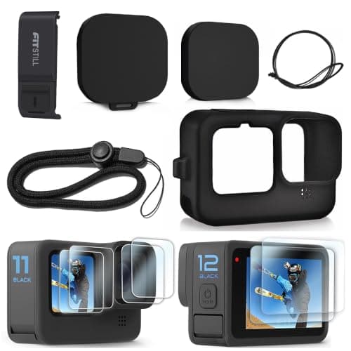 FitStill Silicone Protective Case Set for Go Pro Hero 12/11/10/9 Black