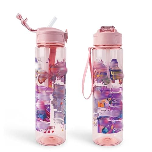 Heartsking K Pop Water Bottle for Girls, Pink Reusable Plastic Water Bottle with Straw for Sports and Travel Drinkware Merch Gift for Girls Fans Teens Party Birthday