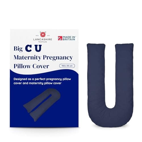 Lancashire Textiles Pregnancy Pillow Case, 150x35cm U Shaped Navy Zip Cover