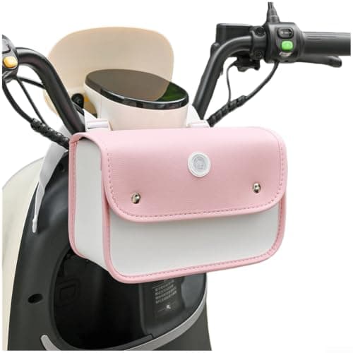 Bicycle Handlebar Bag, Waterproof Leather Storage Pouch, 12L Capacity for E-Bike Scooter Cycling(Merchant logo DT1605 - Pink)