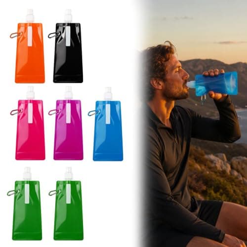 Vosali 7 Pack Foldable Water Bottle 500ml with Sturdy Carabiner Clip