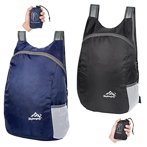 Feibmir 2 Pack 20L Small Foldable Lightweight Packable Backpack Navy Black