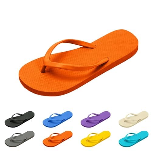 Women's Flip Flops Clearance UK Shower Flat Sandals Suitable for Summer Bathroom Beach Slippers Rubber Soft Slip On Shoes Fashion Lightweight All Day Walking Casual Sandals Size 5.5 Orange