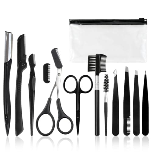 12Pcs Eyebrow Razor Kit, Professional Eye Brow Shaper Kit for Women, Black