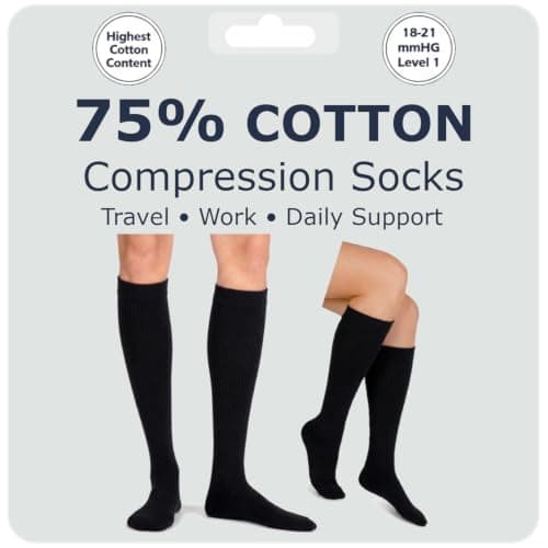Kensington 75% Cotton Compression Socks Women & Men 18–21 mmHg Flight 3-5