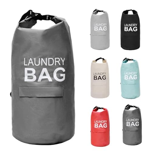 CosyLife Backpack Laundry Bag with Shoulder Straps and Pocket Durable Oxford Clothes Hamper Bag with Buckle Rollable Closure for College, Travel, Laundromat, Apartment (Dark Grey)