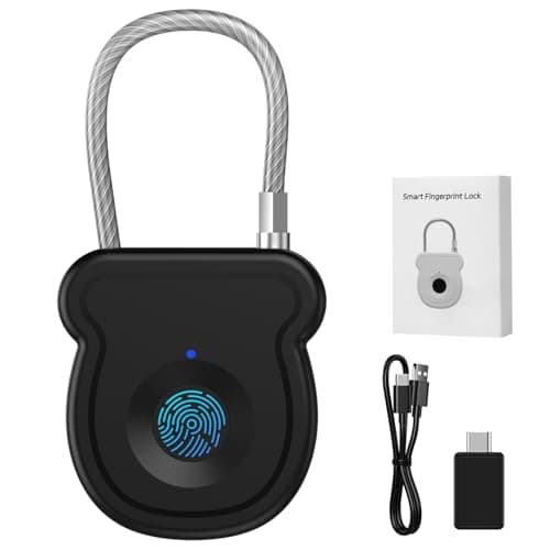 Larimuer Smart Fingerprint Padlock for Luggage - 20 User Capacity, USB Key & Emergency Code, Keyless Biometric Lock for Gym Locker, Suitcase, Backpack, Toolbox & Handbag (Black)