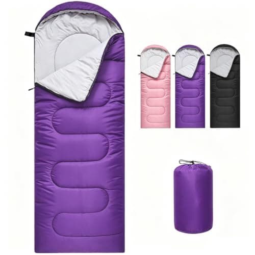 Sleeping Bag for Adults & Kids, Purple, 3 Season 10-25°C