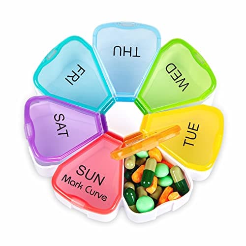 Portable Weekly Pill Box | Easy to Open 7 Day Premium Quality Tablet Box | Travel Pill Case with Snap Shut Lids Design |Tablet Organiser for Vitamins, Supplements & Medicine - Mark Curve