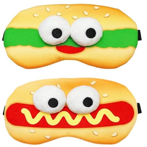NganSuRong 2Pcs Funny Food Sleep Eye Mask Hamburger & Hot Dog, Adjustable Eyeshade for Girls and Boys Cute Quirky Gift, Design Eye Blinder for Travel/Sleeping/Shift Work (Hamburger & Hot Dog)