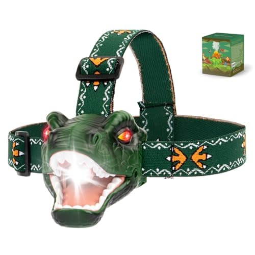 Gofimyee Dinosaur Headlamp for Kids, Led Head Torch with Roar & Silent Mode