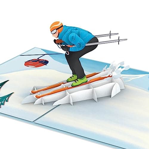 papercrush® Pop-Up Card Skier - Funny 3D Voucher Card for Men (Boyfriend, Dad, Husband), Travel Voucher for Ski Holidays, Handmade Winter Birthday Giftcard for Surprise Skiing Vacation Reveal