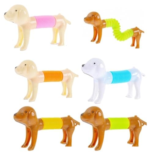 5Pcs Dog Pops Tube Sensory Toys, Telescopic Suction Fidget Toys for Autisms, Toddler Travel & Airplane Activities, Valentines Day Gifts for Kids Easter Basket Stuffers for Boy & Girl Random Color