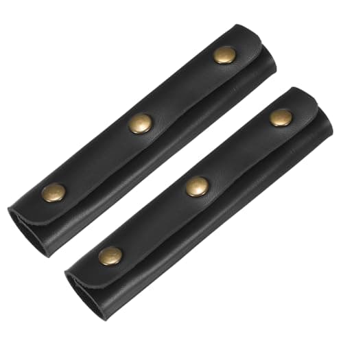 TIXIPEM 2PCS Leather Handle Wrap with 3 Metal Clasps 5in/13cm, Black
