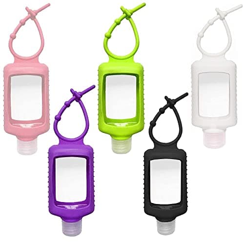 Ulife Mall 5 Pack 60ml Travel Empty Bottles Refillable Containers with Silicone Sleeve Leakproof Squeeze Keychain Bottles Flip Cap Hand Sanitizer Dispenser, Back to School Essentials