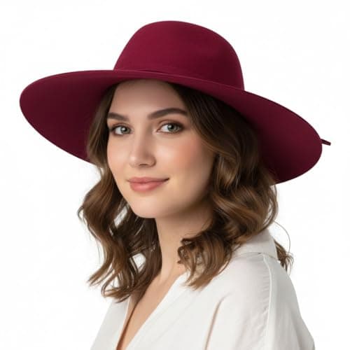 BIWTUP Women’s Wool Wide Brim Sun Hat Packable Summer Fedora, UV Protection Beach Hat, Stylish Travel & Outdoor Hat Maroon