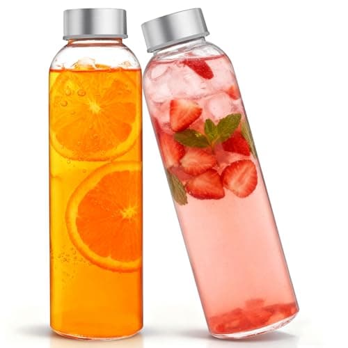 Yeelua Glass Water Bottle, 500ml Leak Proof Portable Bottle, Ideal for School Office Home Travel Sport, Clear Glass Bottles Set of 2