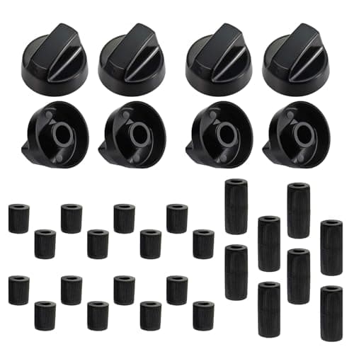 Cretvestsar Universal Cooker Knobs, 8 Pack Black Stove Control Knob Replacement with 24 Adapters, Compatible with Gas Hob, Electric Oven, Cooktop, Stove, Heat Resistant Plastic, 40mm 42mm