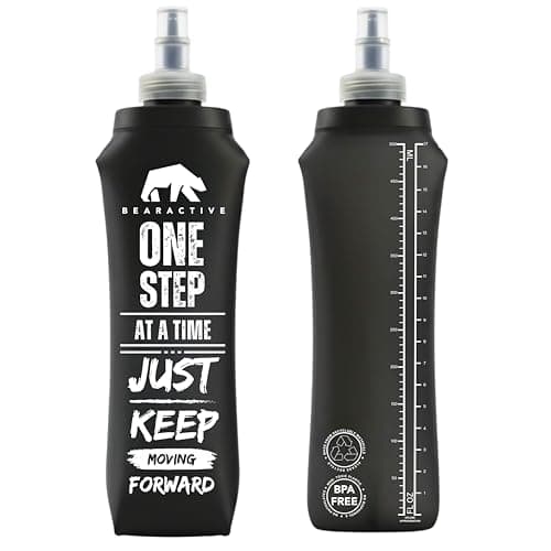 Bearactive Lightweight Running Water Bottle Soft Flask 500ml - TPU BPA Free Plastic, Leak Proof Foldable Water Bottle, Collapsible Bottle for Running Vests & Belts (Black 2 x Soft Flask)