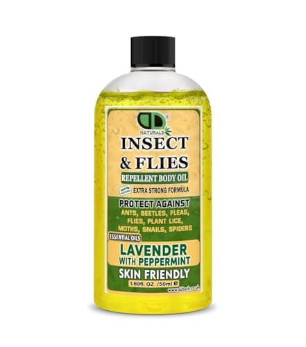 DD Teck Insect & Fly Repellent Body Oil Extra Strong – Natural Lavender & Peppermint Essential Oil Blend – Skin Friendly Formula for Repelling Flies, Ants, Fleas, Beetles & Spiders (50ml Cap)