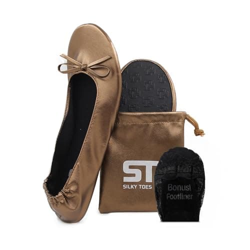 Women's Foldable Portable Travel Ballet Flat Roll Up Slipper Shoes (X-Large, Bronze)