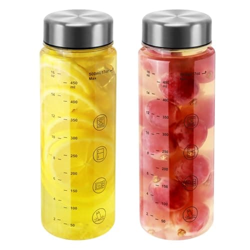 BuildLife 2 Pack Plastic Water Bottle with Stainlesss Steel Lid, 500ML Reusable Tritan Drinking Bottles BPA-Free Leak Proof Beverage Juice Container for School Office Sports (2pcs 500ml)