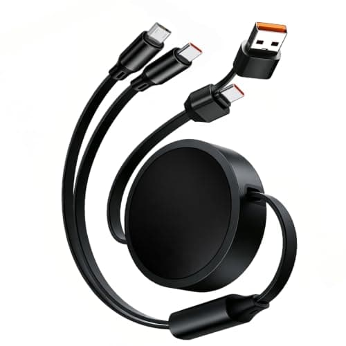 100W Retractable USB Multi Charger Cable, 6-in-1 1.1M Cable with USB A/C 5A Fast Charging Cables Type C/Phone/Micro USB for Phone 17,16,15 Serie,MacBook,Pad,Galaxy,Tablet,Huawei,Samsung