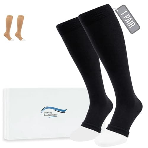 360 Relief 1 Pair Plus Size Compression Socks for Women & Men - Open Toe Graduated Compression Stockings, Flight Socks, Running, Nurses, Maternity, Pregnancy, 3XL, Black