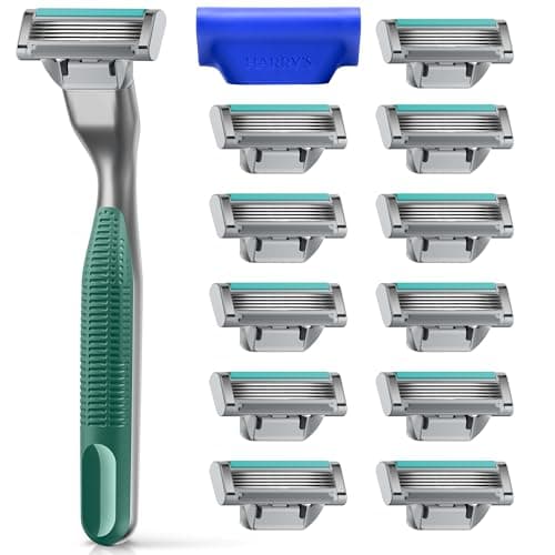 Harry’s Plus Razors for Men, 5 Blade Men’s Razor Value Pack, Moss – 1 Handle, 13 Razor Blade Refills, Travel Blade Cover