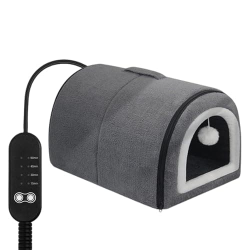 Winter Heated Cat Bed with Adjustable Temperature Control Detachable Semi Enclosed Design Arched Roof for Indoor Comfort Ideal Small Medium Breed Winter Home Travel Use (A, One Size)