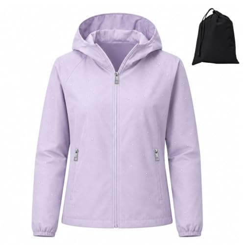 GDOKKNY Women Waterproof Rain Jacket, Lightweight Packable Hooded Raincoat with Storage Pouch, Windproof Rain Coat for Cycling Hiking Commuting Travel