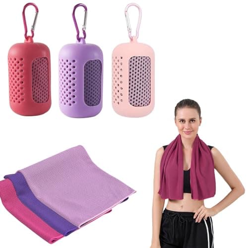 Gym Towels, 3 Pack Cooling Towel Soft Microfiber with Portable Silicone Sleeves, Breathable Instant Towels, Microfiber Soft Quick Dry Gym Towel for Sport Camping Swim Fitness(30 x 90cm, 3 Colors)