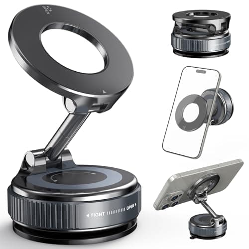 Cosicosy Magnetic Phone Holder Suction Cup Car Mount: 360° Rotating Car Mount - Powerful Vacuum Suction - for iPhone 17/16/15/14/13/12 and Android Devices, Black